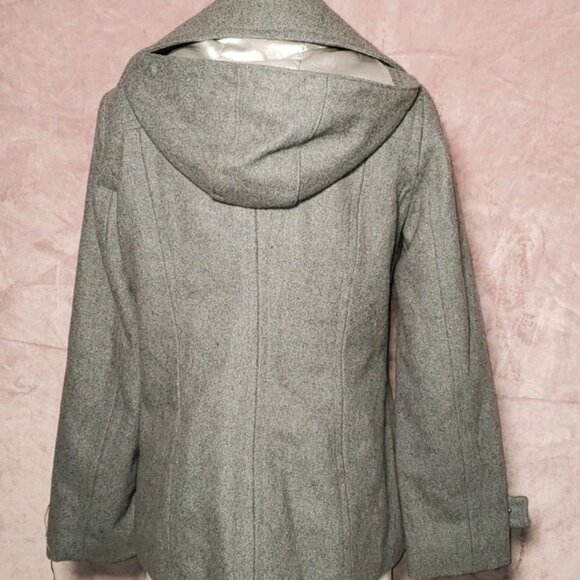 Calvin Klein Womens Grey Button Down Wool Winter Long Sleeve Hood Peacoat Size 4 - Picture 4 of 5
